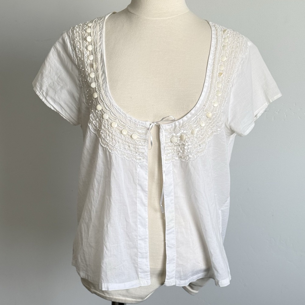 Old Navy Blouse L Tie Front Coquette Fairy Lightweight Embellished VTG Feminine